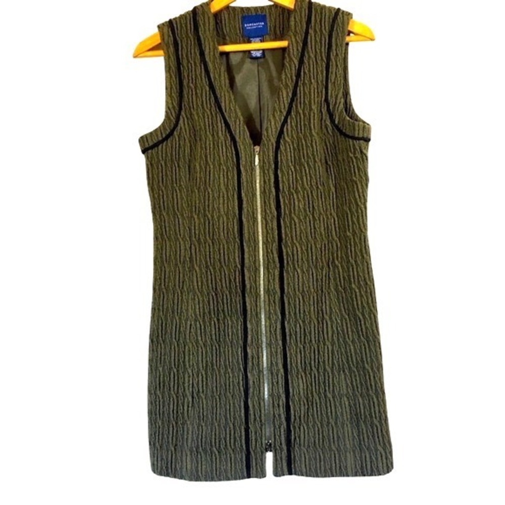 Doncaster Collection Textured Wool Blend Zip Up Longline Vest 6 Olive Green